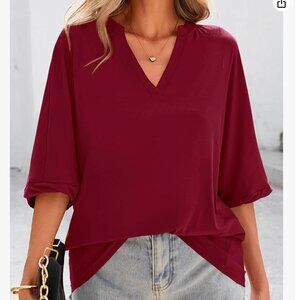 NWOT Burgundy Maroon V-Neck Oversized Blouse | Loose Fit | Size Medium